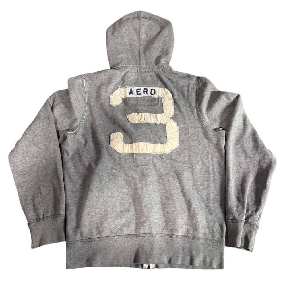 Aeropostale Mens Gray Full Zip Hoodie Aero 3 Applique Fleece Sweatshirt Medium - Picture 2 of 5